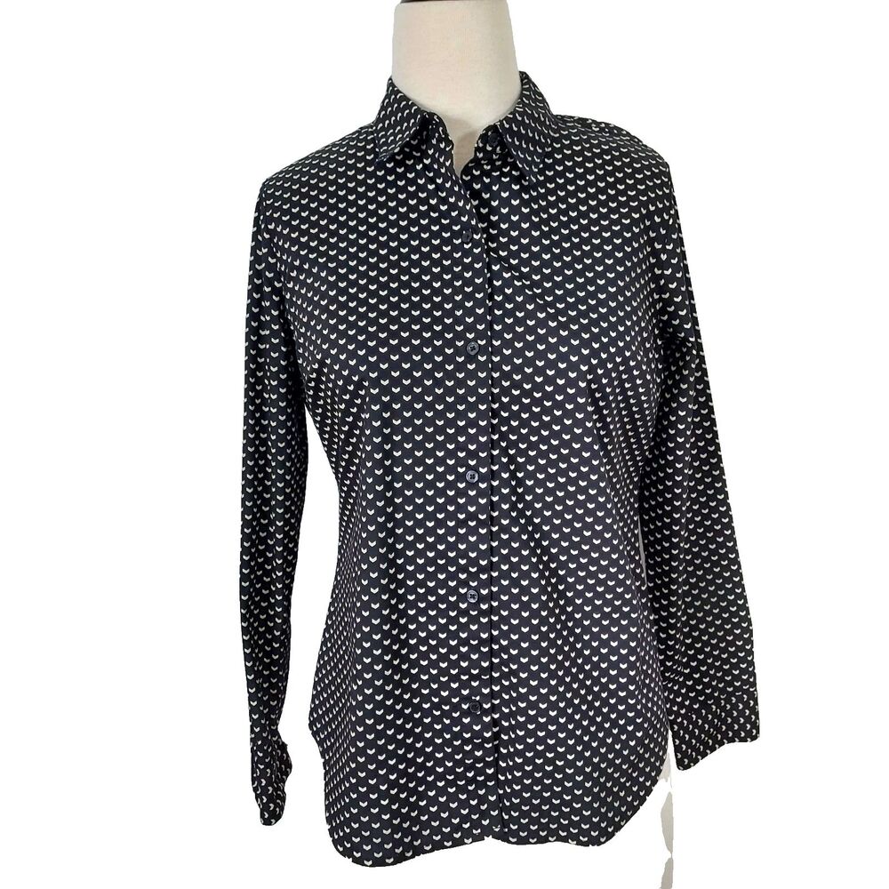 Apt. 9 Women Collared Long Sleeve Button Up Shirt Top Size Medium Black Beige